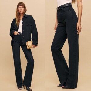 Reformation Wilder High Rise Wide Leg Jeans Black Denim Pants Size 24 Women's